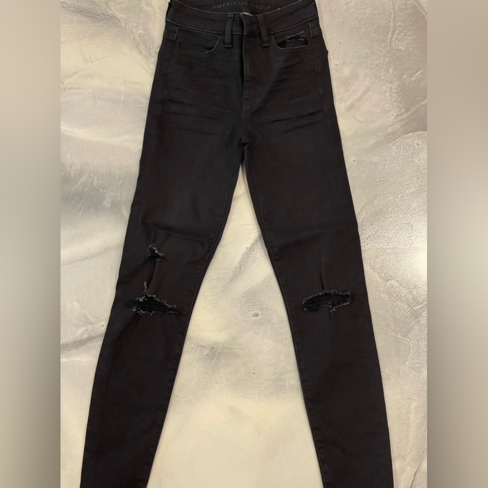 American Eagle next level stretch distressed black jeans size 000